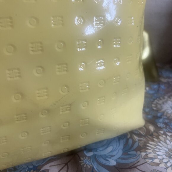 Project Bag-Arcadia Italian Handbag Embossed Patent Leather Satchel Yellow Tote - Picture 6 of 16